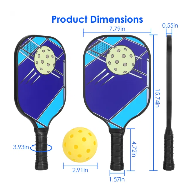 Pickleball Set of 2 Fiberglass Paddles, 4 Balls, Carry Bag, and 2 Cooling Towels