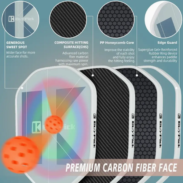 Carbon Fiber Pickleball Paddle Set of 2 - USAPA Approved 2024, Honeycomb Core, Durable Edge Guard, Includes 2 Paddles, 4 Balls, 1 Carry Bag