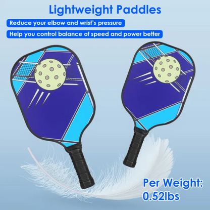 Pickleball Set of 2 Fiberglass Paddles, 4 Balls, Carry Bag, and 2 Cooling Towels