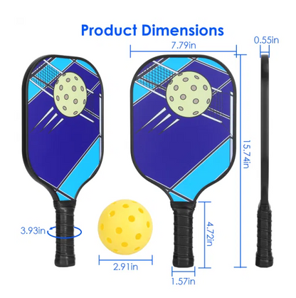 Pickleball Set of 2 Fiberglass Paddles, 4 Balls, Carry Bag, and 2 Cooling Towels