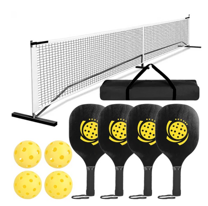 Pickleball Set with Net, 4 Wooden Paddles, 4 Balls, and a Carrying Bag