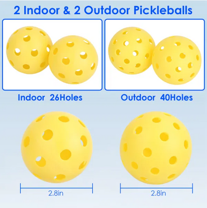 Pickleball Set with Net, 4 Wooden Paddles, 4 Balls, and a Carrying Bag