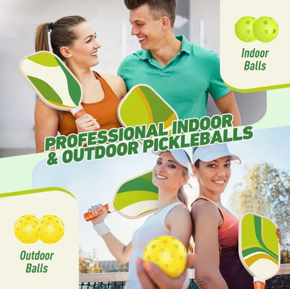 Premium Wood Pickleball Set of 4 Ergonomic Paddles and 4 Balls Indoor and Outdoor With Carry Bag