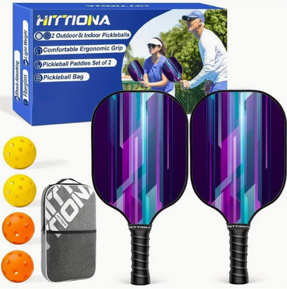 Fiberglass Pickleball Paddles Set of 2 with 4 Pickleball Balls, 1 Pickleball Net Bag, Paddles Ball Set for Beginners & Pros