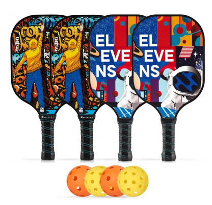 Pickleball Glass Fiber Composite Paddle Set of 2 or 4 and 4 Balls